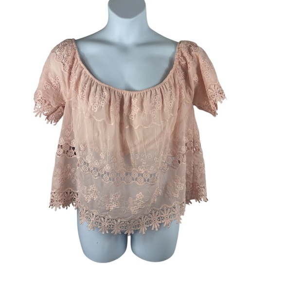 i Jeans by Buffalo light pink blush Lace Blouse, size L - Picture 1 of 7